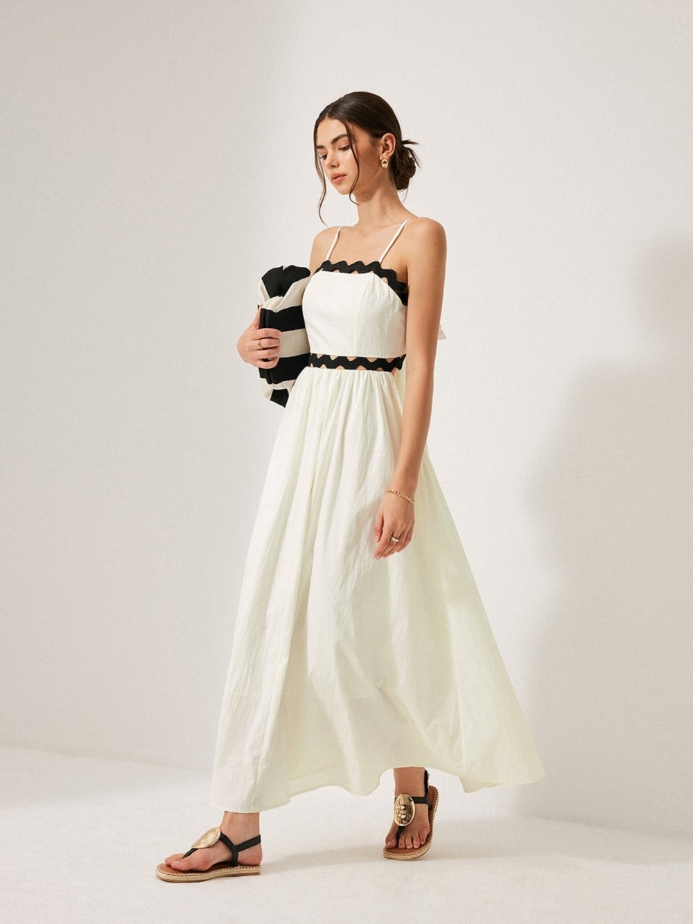 Commense Scalloped Trim Back Tie Dress M - Picture 4 of 7